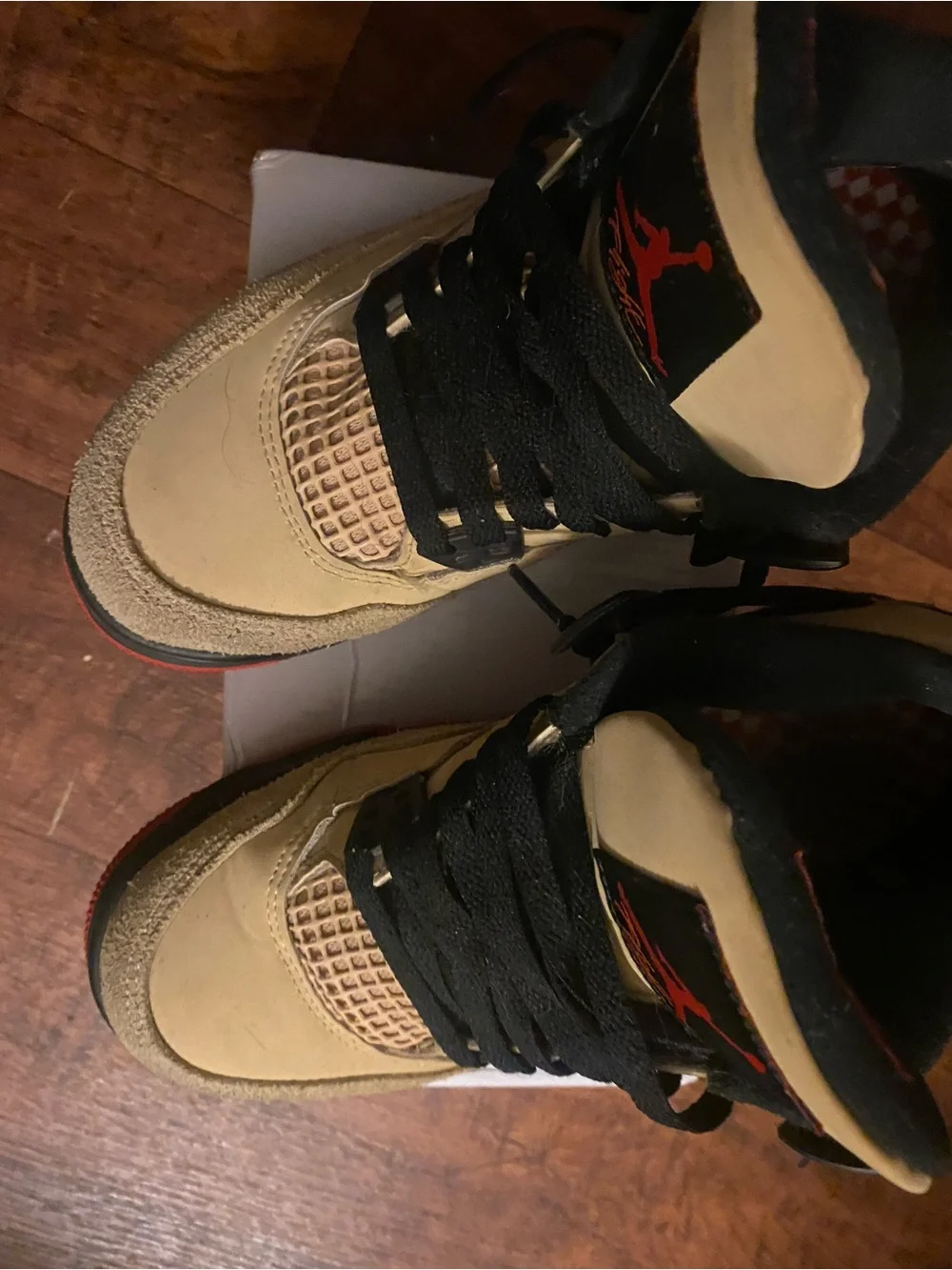 Jordan retro 4s Men's Tan and Black Retro Sneakers with Red Accents